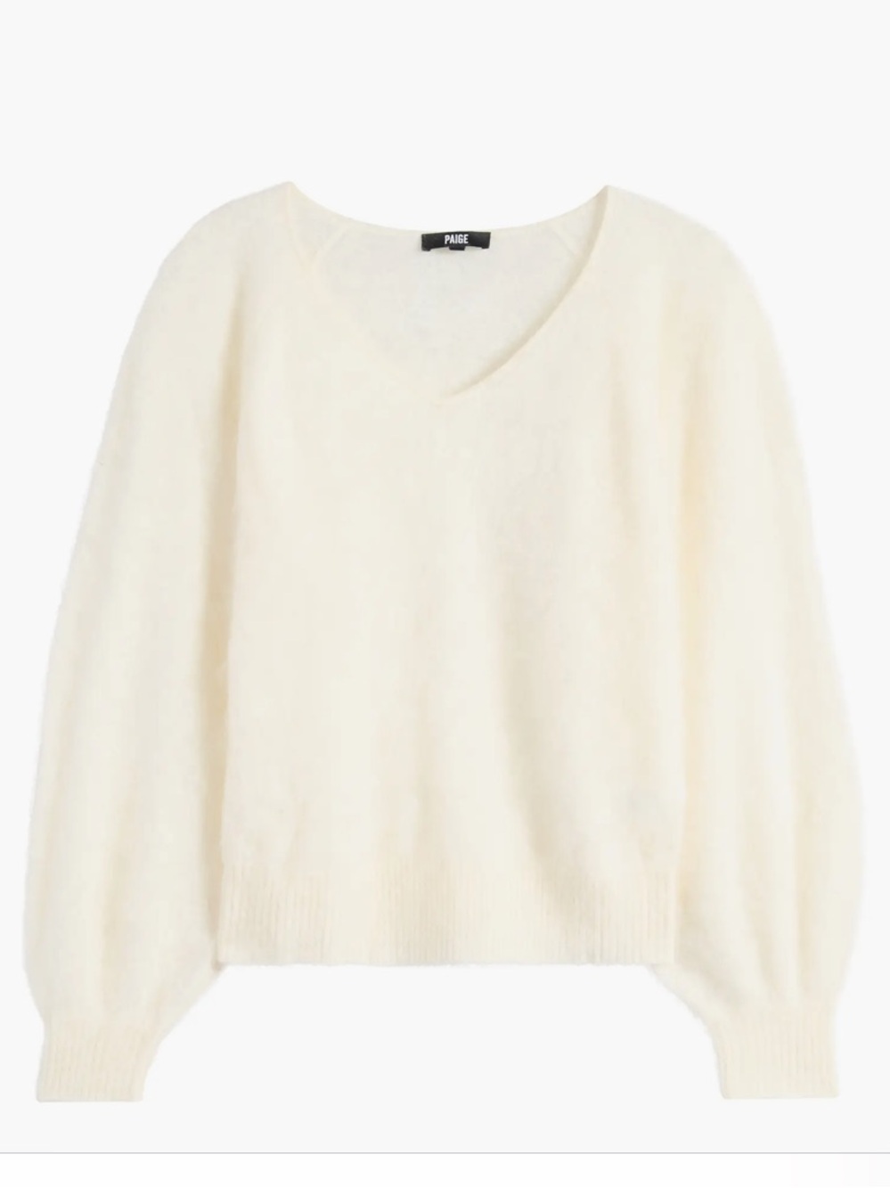 PAIGE Opaline Cashmere V-Neck Sweater Plush Knit Sz L Lightweight White